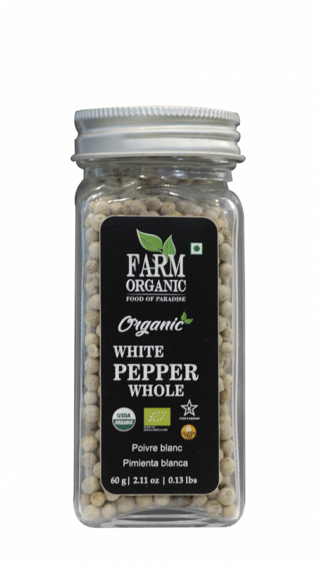 B FARM ORGANIC - Organic White Pepper Whole - 060 GMS - GLASS JAR