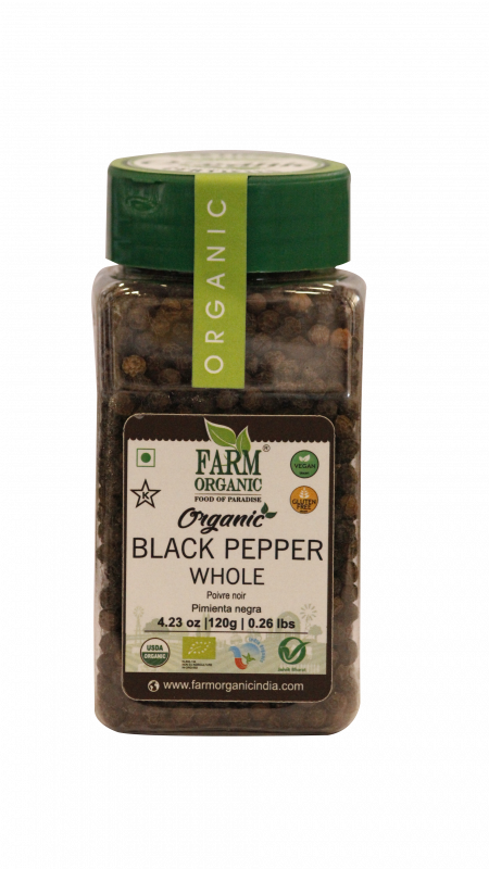 B FARM ORGANIC - Organic Black Pepper Whole (Fj) - 120 GMS - PET JAR