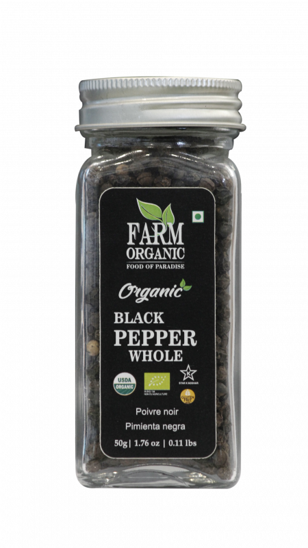B FARM ORGANIC - Organic Black Pepper Whole - 060 GMS - GLASS JAR