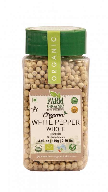 B FARM ORGANIC - Organic White Pepper Whole (Fj) - 140 GMS - PET JAR
