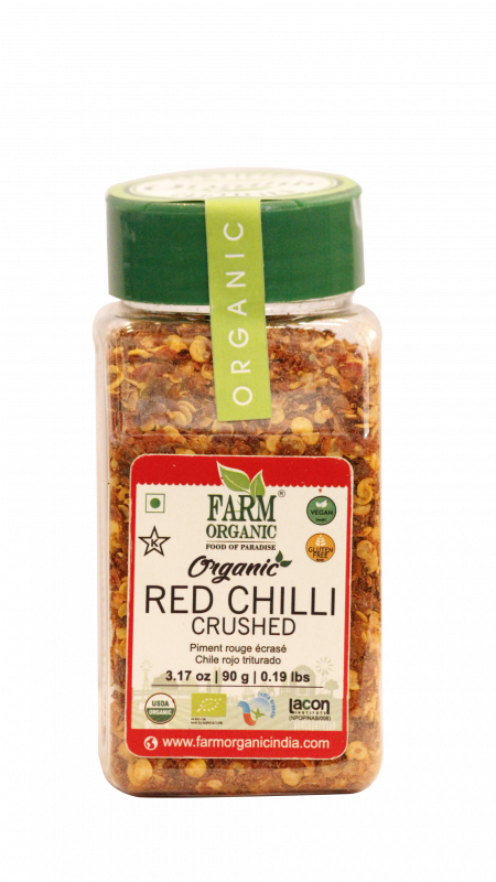 B FARM ORGANIC - Organic Red Chilli Crushed - 90 GMS - PET JAR